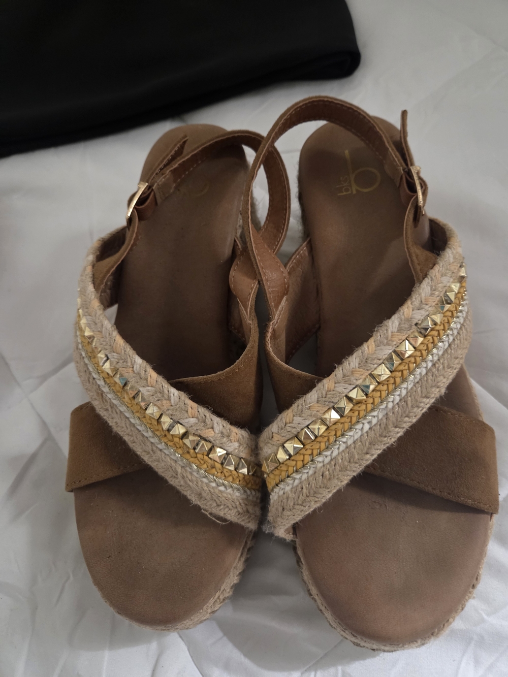 Bakers Brown Wedge Espadrille Sandals with Gold Stud Trim